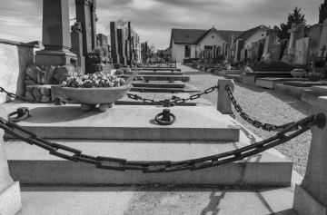 Graves in the Cemetery, black and white photo