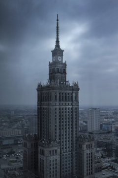 Warsaw Palace of Culture on a Cloudy Day