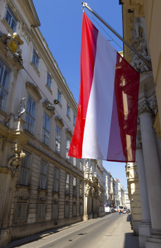 Austrian Flag on a Building in the Center of Vienna