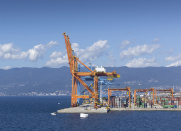 Rijeka Sea Port, Containers and Unloading Cranes in Croatia