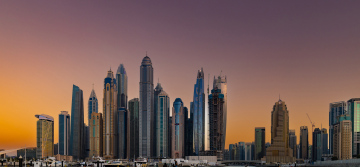 Dubai skyscrapers, sunset