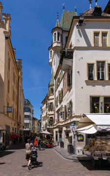 Street in the historic part of Bolzano, Italy, South Tyrol