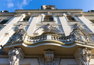 Decorations on the front facade of the historic Palace in Pszczyna