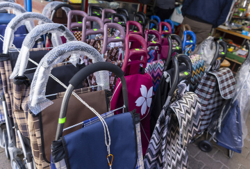 Goods at the Bazaar. Sales of shopping bags.