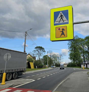 Pedestrian crossing, road, traffic sign
