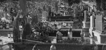 Cemetery, black and white photo