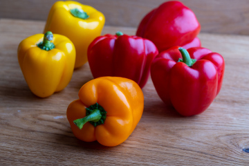 Colorful peppers on the countertop