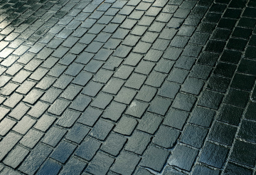 Wet cobblestone in the street