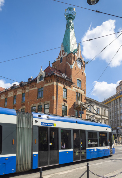 Blue Tram, public transport in Krakow.