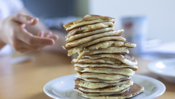 A stack of thick pancakes