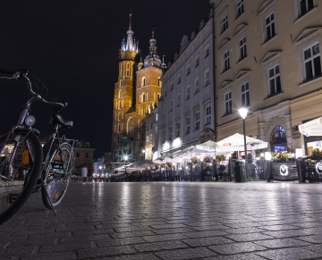 Krakow's Market Square at Night, cafe gardens