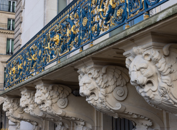 Balcony with a decorative balustrade and historic architectural details