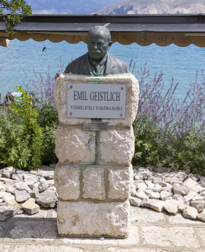 Emil Geistlich bust, statue of Baska on the Island of Krk