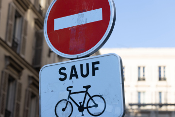No entry road sign, no bicycles, France