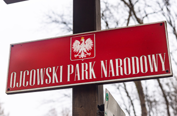 Ojców National Park red signboard with the inscription