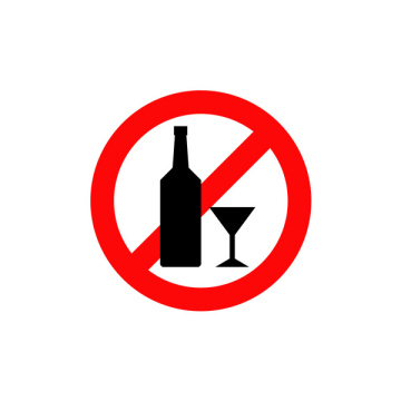 Prohibition of Drinking Alcohol, crossed bottle and glass, sign, icon, eps