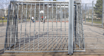A fenced school playground