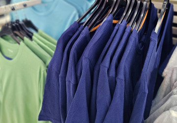 Short-sleeved T-shirts on store hangers