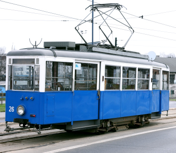 Blue Tram On The Street