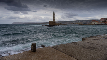 The lighthouse in Chania during a bad weather