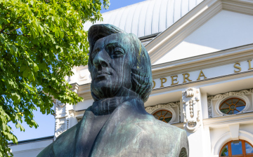 Fryderyk Chopin statue in front of the Silesian Opera House in Bytom
