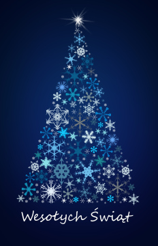 Christmas card with a Christmas tree and the words Merry Christmas