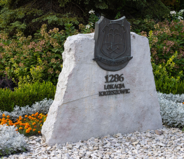 The location of Krzeszowice, a memorial stone