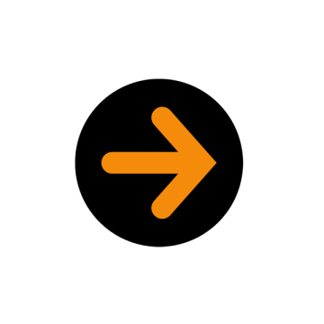 Orange arrow in a black circle, vector, icon