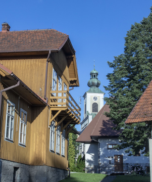 The building and the church in Tymbark