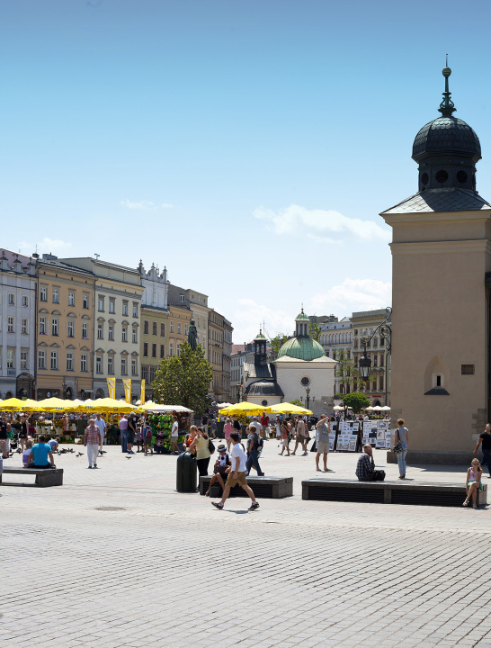 Krakow Market Square in the Tourist Season