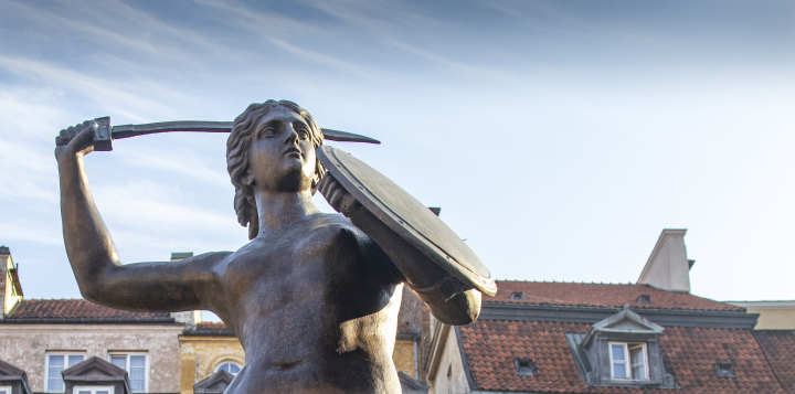 The Mermaid Monument in the Warsaw Old Town