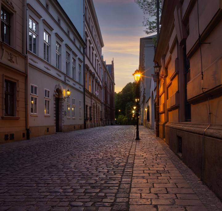 Kraków Gołębia Street, historic tenement houses