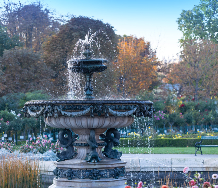 Volksgarten park in Vienna, historic fountain.