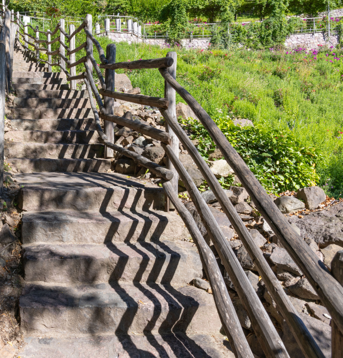 Stairs with wooden handrail