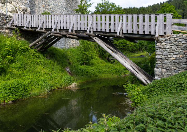 Old wooden bridge made of planks