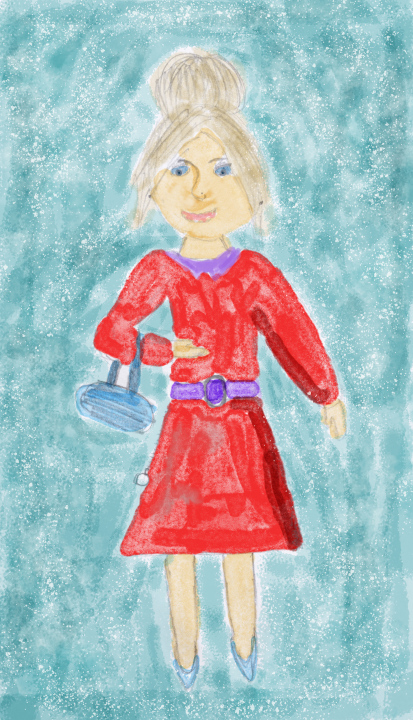 Child's drawing woman with a handbag