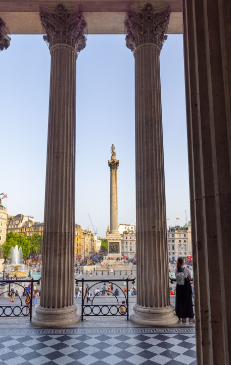 View of Trafalgar Square from the Museum Terrace.