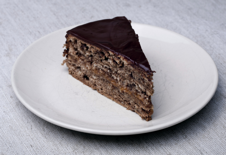 A piece of cake with chocolate