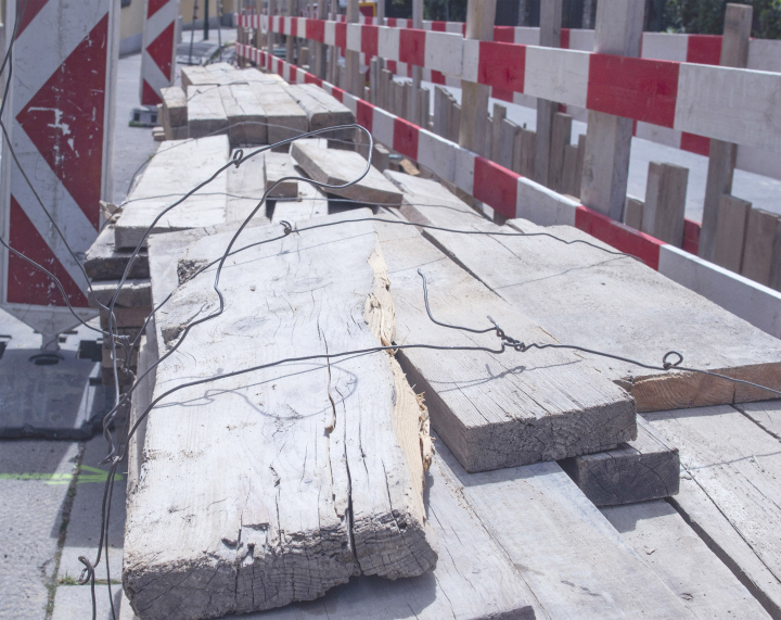 Old boards at the construction site