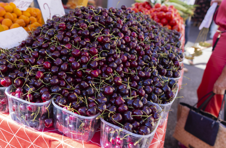 Sweet Cherries, Sale of Fruit at the Market, Stand
