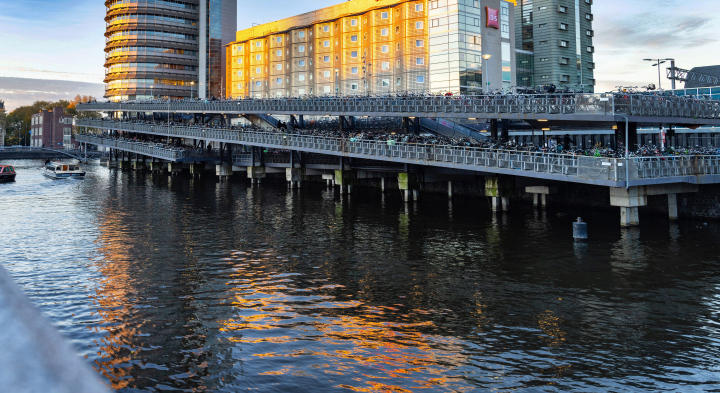 Parking for bicycles at the train station in Amsterdam