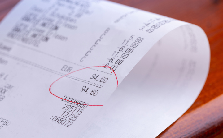 A printed cash receipt