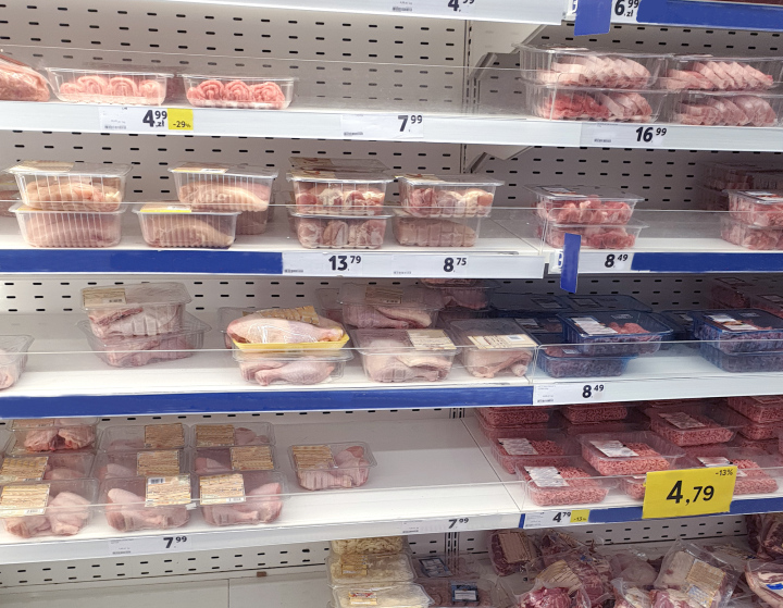 Shop shelves with Packaged Meat