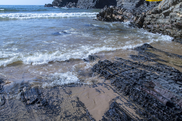 Rock formations on a sandy beach