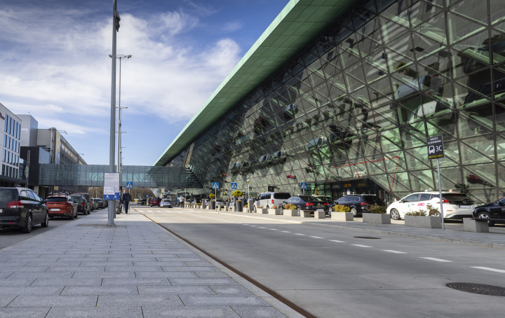 Krakow airport. Parking in front of the Terminal.