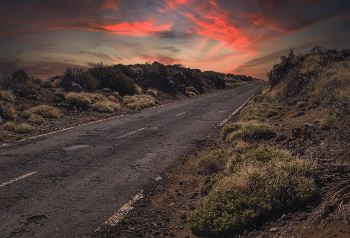 Old Asphalt Road in a Dry Landscape