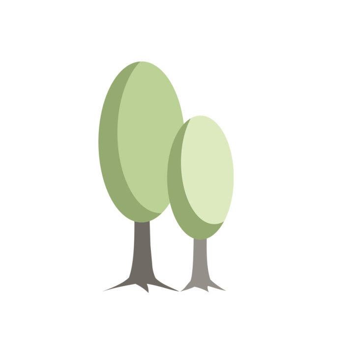 Oval deciduous trees, vector, icon, illustration