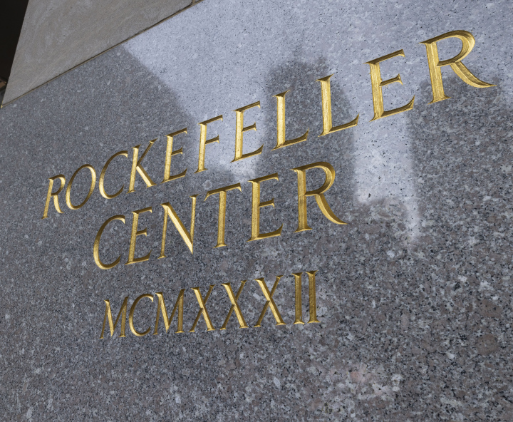 Rockefeller Center inscription on the facade of the building