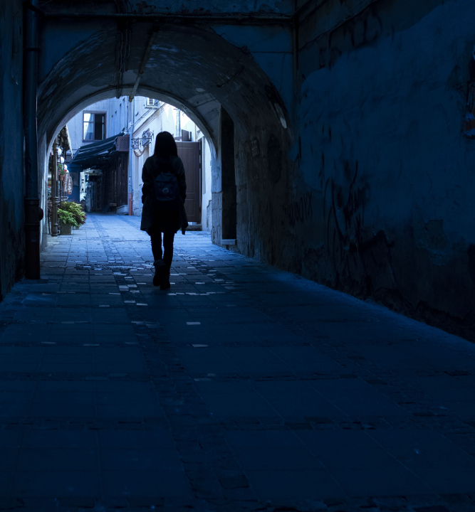 A lonely figure in the arcade