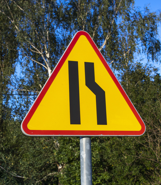 Road narrowing road sign